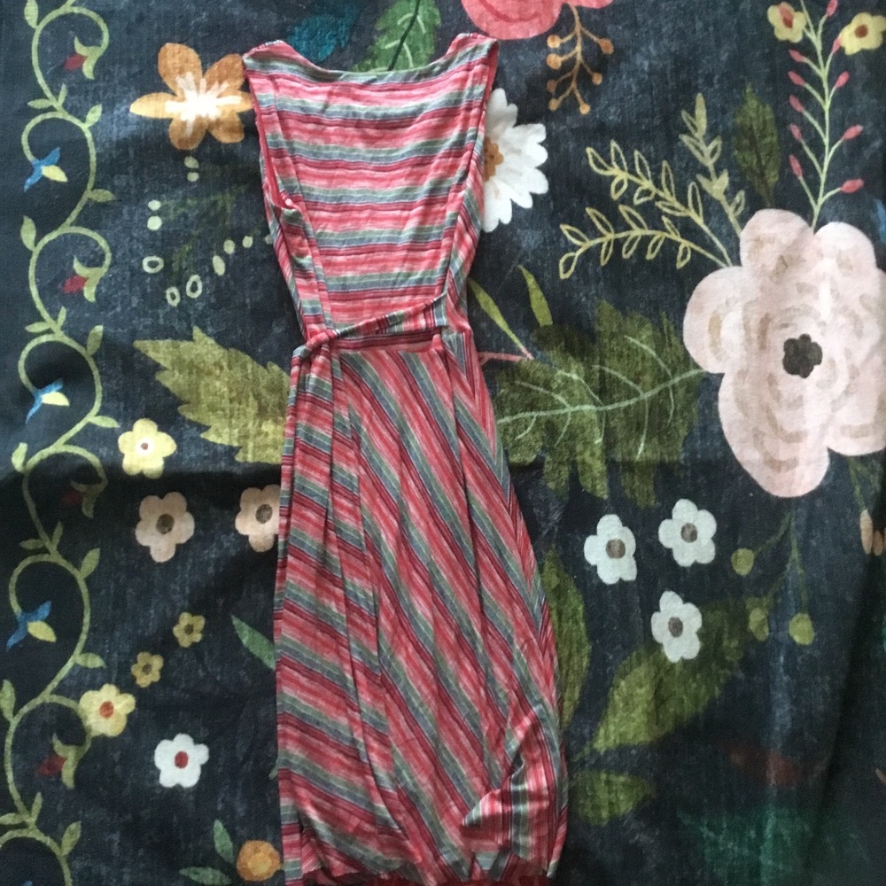 Pink and with different color stripes dress